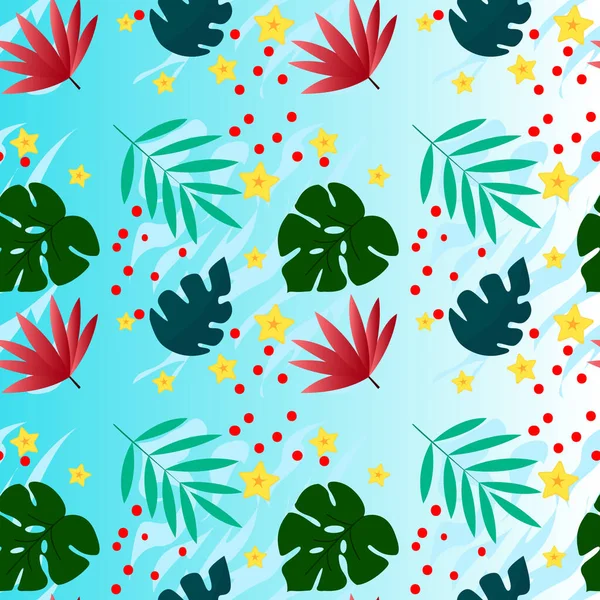 Seamless Tropical Pattern Monstera Palm Leaves — Stock Vector