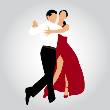 Dans eden bir çift. Kadın ve erkek tango yapıyor. Vektör illüstrasyonu