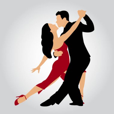 Kadın ve erkek tango yapıyor. Dans eden bir çift. Vektör illüstrasyonu