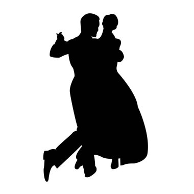Dans eden bir çiftin silueti. Kadın ve erkek tango yapıyor. Vektör illüstrasyonu beyaz arkaplanda izole edildi