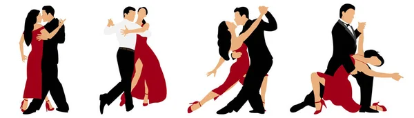 Conjunto Parejas Baile Damas Caballeros Bailando Tango Hombres Mujeres Bailan — Vector de stock