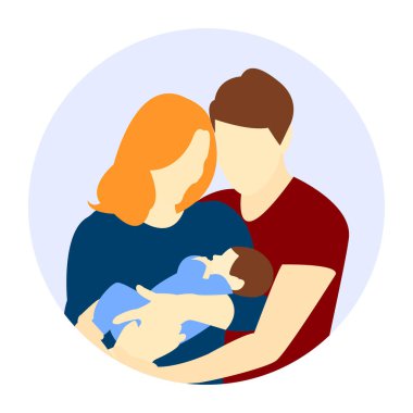 - Aile. Annem ve babam bebeği kollarında tutuyorlar. Annelik. Babalık. Vektör illüstrasyonu
