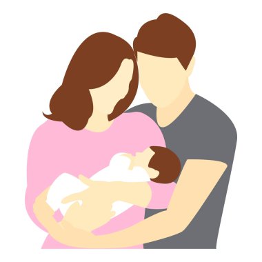 - Aile. Annem ve babam bebeği kollarında tutuyorlar. Annelik. Babalık. Vektör illüstrasyonu beyaz arkaplanda izole edildi
