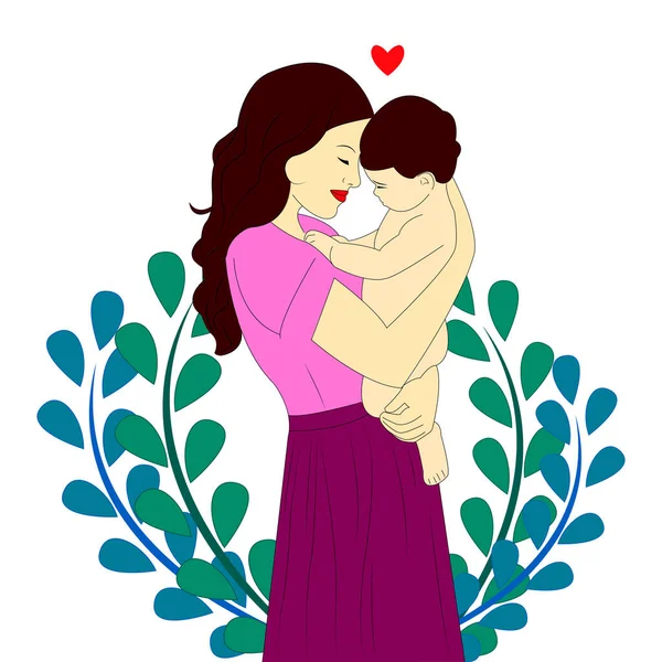 Mom Baby Mom Holds Her Son Her Arms Mom Hugs — Stock Vector