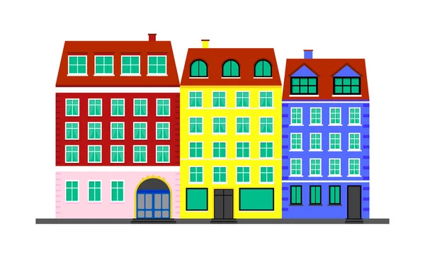 City Life Colorful Houses Scandinavian Style Landscape Building Facades Vector — Stock Vector