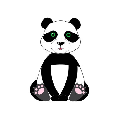 Şirin Panda. Vektör Simgesi İllüstrasyonu. Panda Maskot Çizgi Filmi Karakteri. Hayvan Simgesi Beyaz Konsepti izole edildi. Web İniş Sayfası, Banner, Flyer, Sticker, Card için Düz Çizgi Film Biçimi