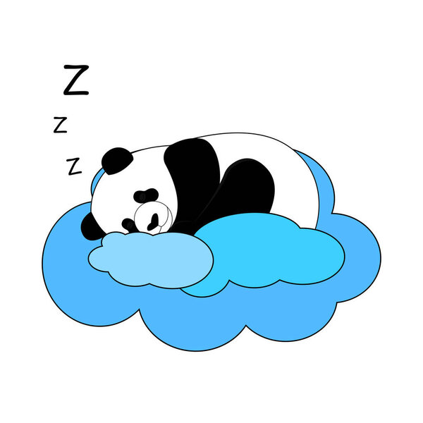 Cute sleeping panda. Panda sleeps on a cloud. Design, logo, icon. Vector illustration isolated on white background