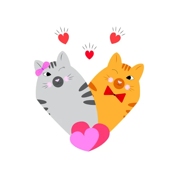 Loving Cartoon Cats Lovely Cats Vector Illustration Isolated White Background — Stock Vector