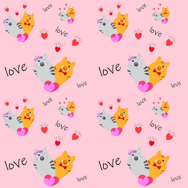 Loving Cartoon Cats Lovely Cats Seamless Pattern Kids Vector Illustration — Stock Vector