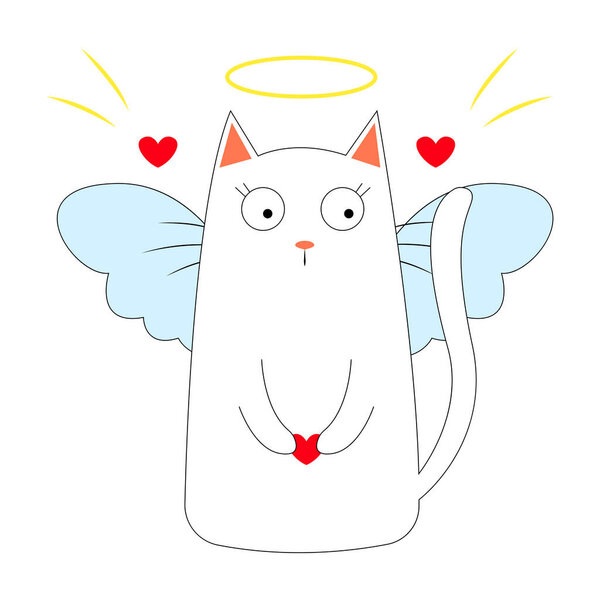 Angel cat. Cute cartoon character in doodle style. Vector illustration isolated on white background