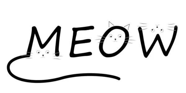 Εκτύπωση Χαριτωμένα Πρόσωπα Γάτα Κινουμένων Σχεδίων Επιγραφή Μιάου Στίκερ Λογότυπο — Διανυσματικό Αρχείο