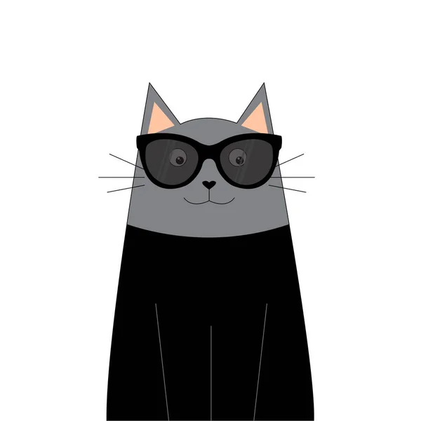 Stilvolle Brutale Katze Getönter Brille Print Aufkleber Kinderillustration Vektor Illustration — Stockvektor