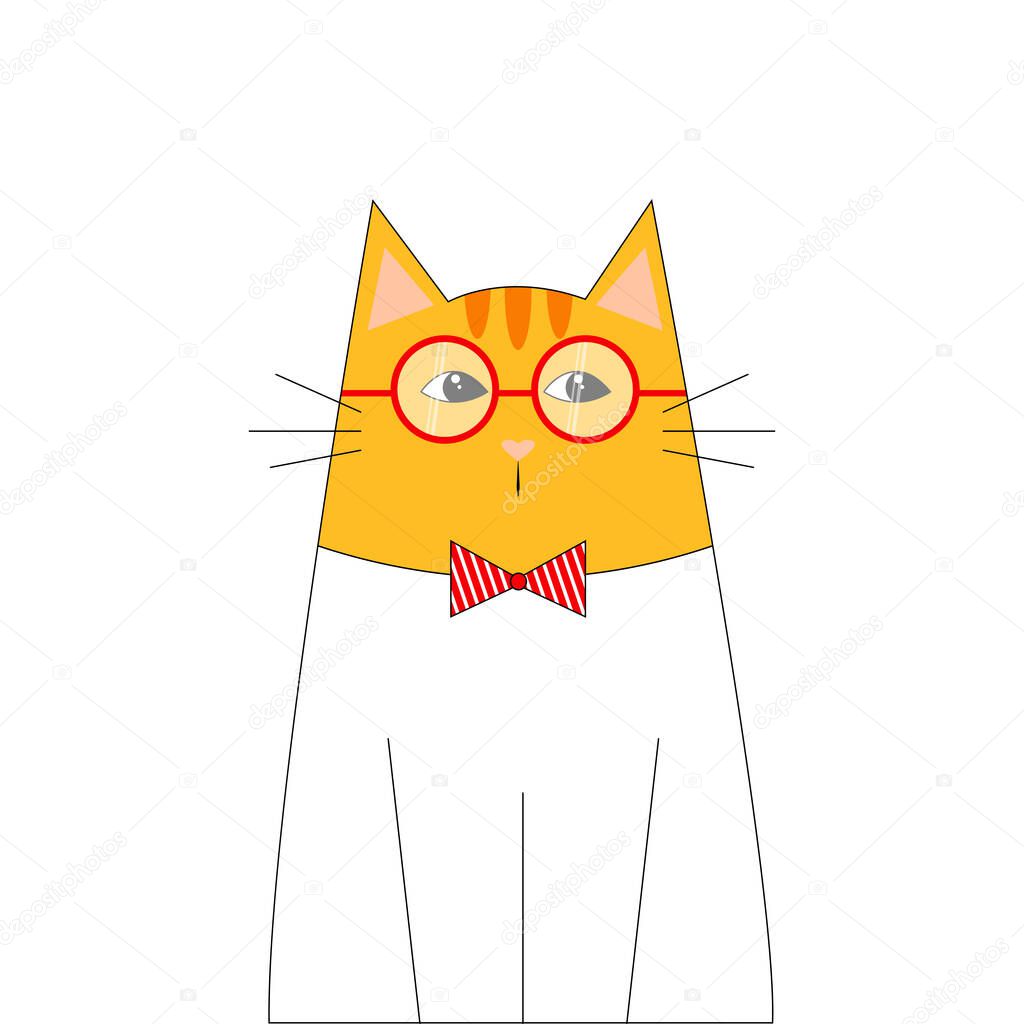 Stylish elegant cat character in round glasses. Print, sticker. Children's illustration. Vector illustration isolated on white background