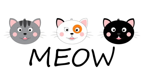 Three Cute Cartoon Cats Design Print Vector Illustration Isolated White — Stock Vector