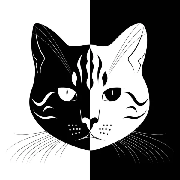 Retrato Gato Blanco Negro Vectorial Diseño Elegante Impresión Póster Logotipo — Archivo Imágenes Vectoriales