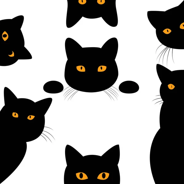 Χαριτωμένο Χαρακτήρες Κινουμένων Σχεδίων Χαρούμενες Γάτες Διαφόρων Χρωμάτων Και Φυλών — Διανυσματικό Αρχείο