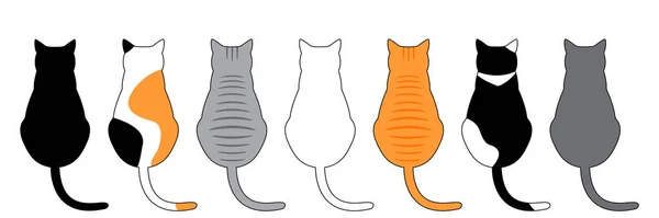 Χαριτωμένο Χαρακτήρες Κινουμένων Σχεδίων Χαρούμενες Γάτες Διαφόρων Χρωμάτων Και Φυλών — Διανυσματικό Αρχείο