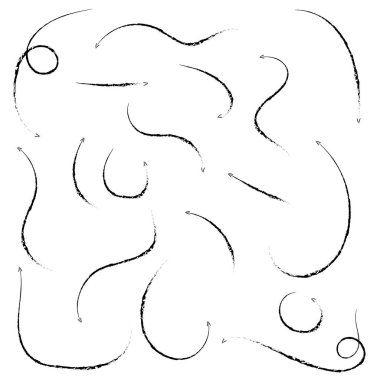 El çizimi karalama tarzı oklar. Kömür gölgelendirme. Vektör illüstrasyonu beyaz arkaplanda izole edildi