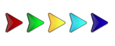 Parlak oklar seti. Renkli oklar izole edildi. Parlak ok düğmeleri. Vektör illüstrasyonu