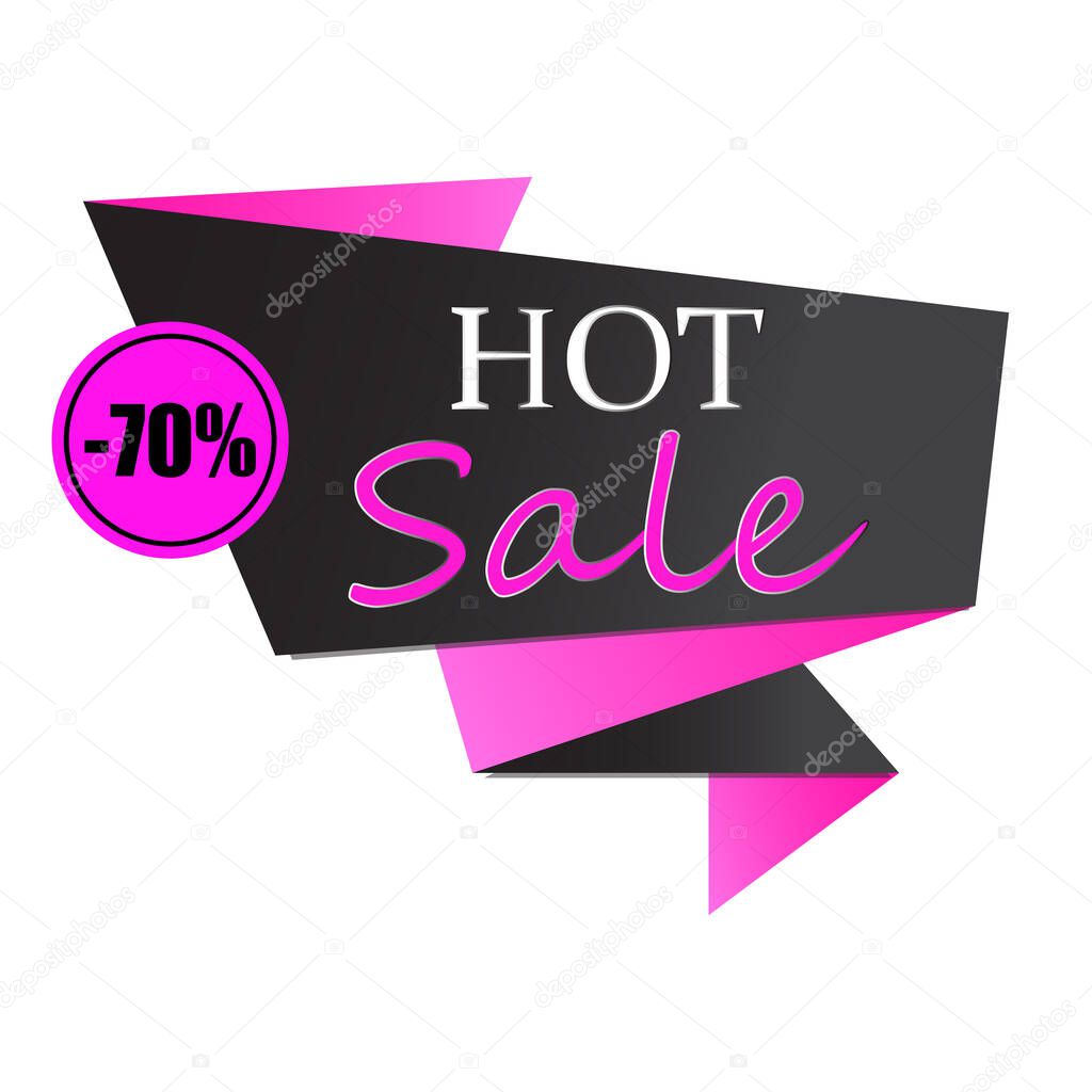 Hot sale discount label template. Advertising banner, advertisement. Vector illustration isolated on white background