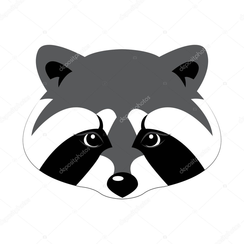 Raccoon head logo vector icon. Raccoon portrait. Cute muzzle of a raccoon. Vector illustration isolated on white background