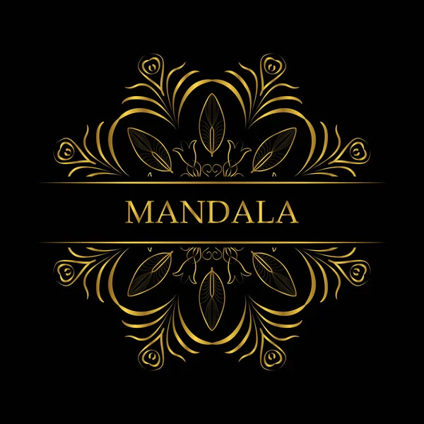 Mandala Oro Distintivo Logo Icona Illustrazione Vettoriale Isolata Sfondo Nero — Vettoriale Stock