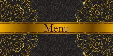 Restoran ya da kafe menüsü. Klasik altın mandala desenleri. Vektör illüstrasyonu