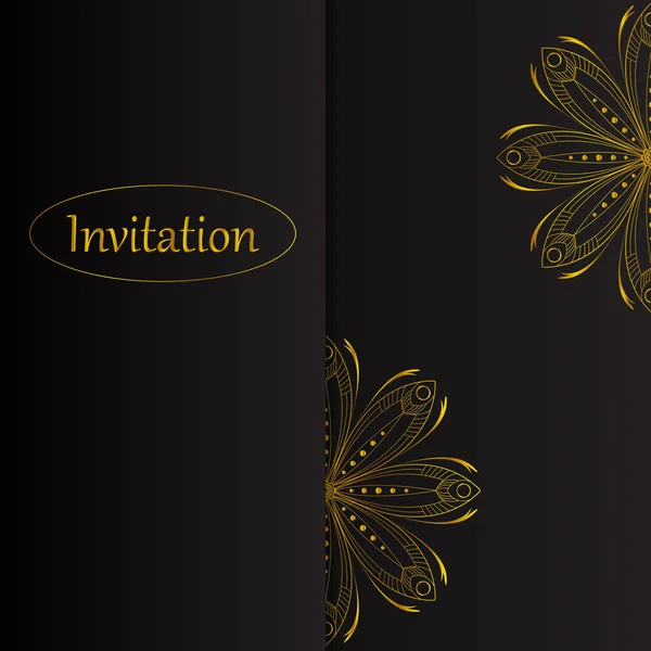 Елегантний Дизайн Вітальної Листівки Чорному Тлі Вінтажний Шаблон Квіткових Запрошень — стоковий вектор