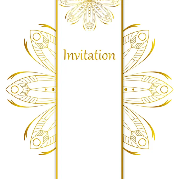 黄金のマンダラとヴィンテージ結婚式招待状デザイン テキストのための場所とエレガントなグリーティングカードのデザイン ベクターイラスト — ストックベクタ