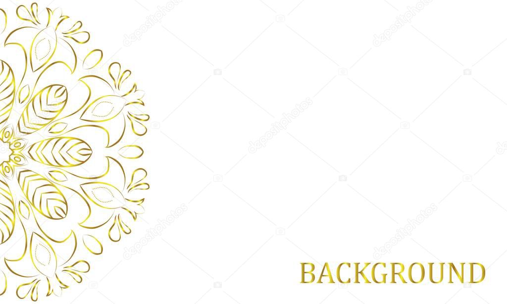 Luxurious decorative background of mandala design in golden color. Banner design with place for text. Illustration isolated on white background