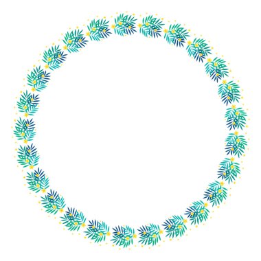 Tropikal yapraklar ve yıldızlardan yapılmış dekoratif fotoğraf çerçevesi. Şeffaf bir arkaplanda vektör illüstrasyonu