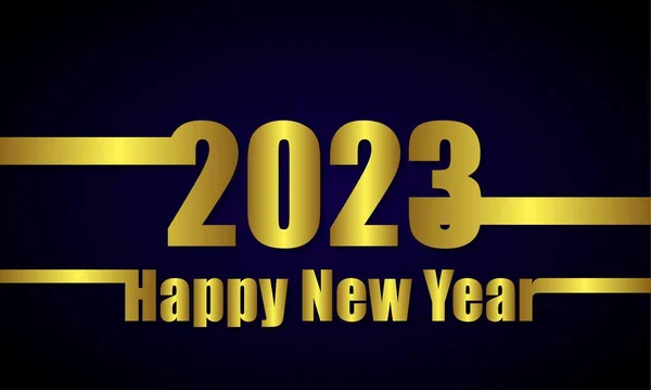 新年快乐2023年 深蓝色背景上的金色题词 设计一个问候语横幅 明信片 矢量说明 — 图库矢量图片