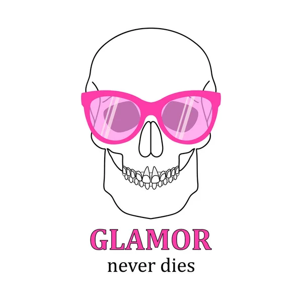 Skull Pink Sunglasses Glamor Never Dies Print Design Shirt Sticker — Vettoriale Stock