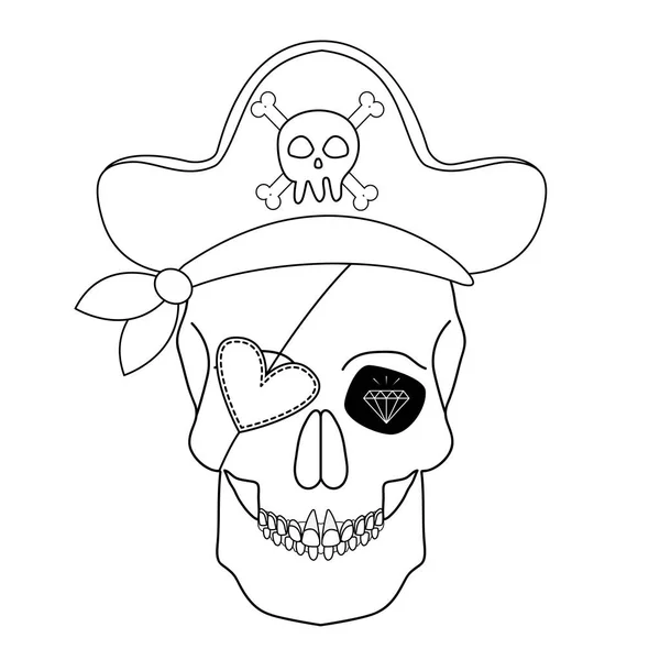 Figure Skull Pirate Hat Eye Patch Sketch Tattoo Coloring Page — Vettoriale Stock
