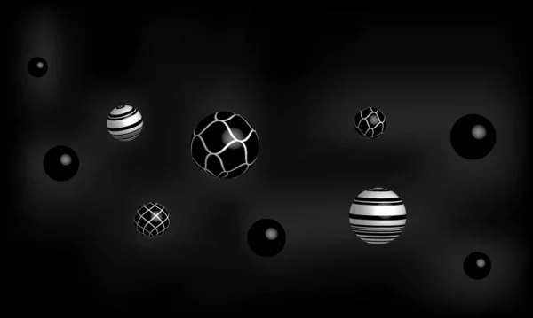 ボールと黒の背景 3Dイラスト 3Dレンダリング バナーのベクトル抽象デザイン — ストックベクタ