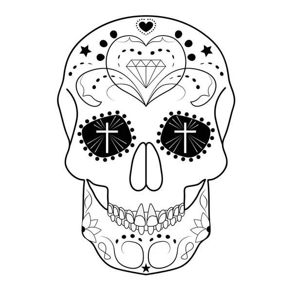 Vector Black White Tattoo Skull Illustration Day Dead — Vettoriale Stock