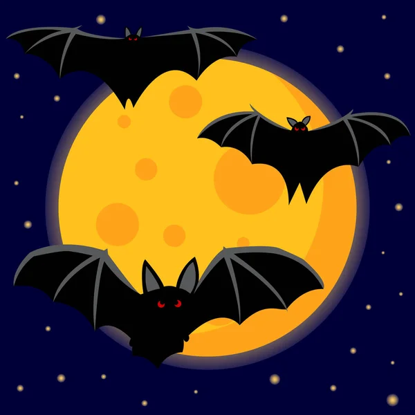 Bats Red Eyes Background Moon Night Sky Creepy Illustration Halloween — Stockvector