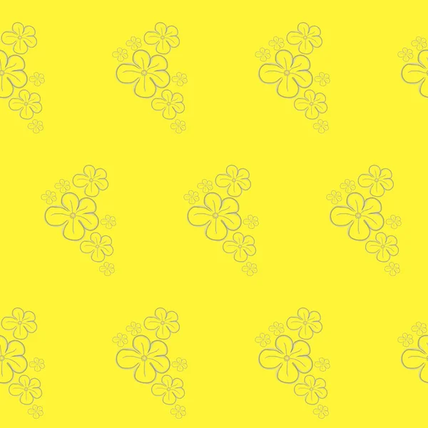 Безшовний Милий Квітковий Візерунок Мультяшних Квітів Жовтому Тлі Векторні Ілюстрації — стоковий вектор