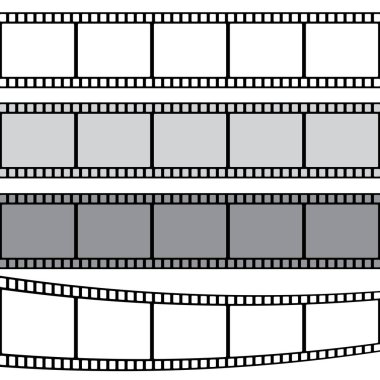 Film şeridi ya da fotoğraf filmi setleri. Vektör illüstrasyonu şeffaf arkaplanda izole edildi