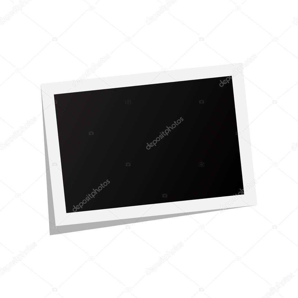 Black and white horizontal Polaroid photo frame with shadows. Vector illustration isolated on transparent background