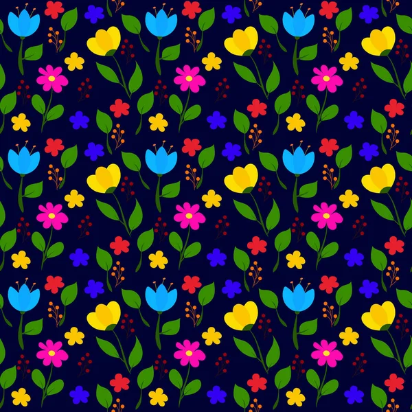 Élégant Motif Sans Couture Avec Des Fleurs Sur Fond Bleu — Image vectorielle