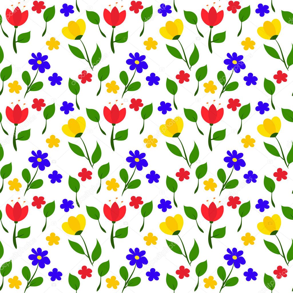 Elegant seamless pattern with flowers. Childish design for fabric, wallpaper, wrapping paper, packaging. Vector illustration
