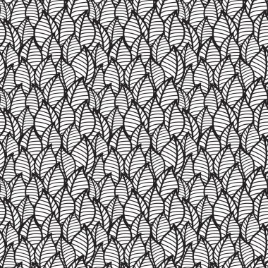 Yaprakların siyah ve beyaz vektör deseni. Kumaş, duvar kağıdı, ambalaj kağıdı, arka plan için tasarım. Vektör illüstrasyonu