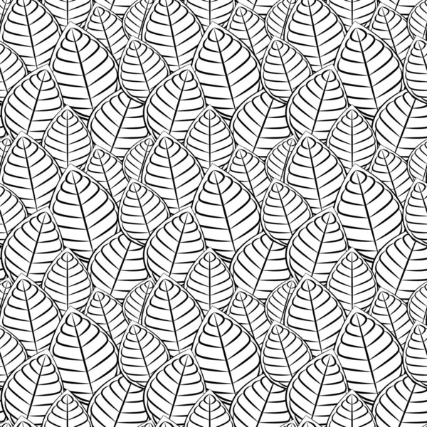 Vektor Nahtlose Muster Von Blättern Schwarz Weiß Grafiken Linear Handzeichnung — Stockvektor