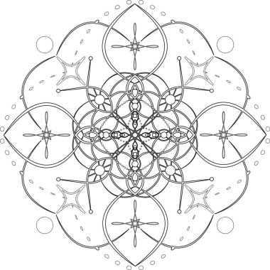 Renkli sayfa dekorasyonu Mandala deseni. Çiçek mandala çizgisi sanat vektörü. Siyah ve beyaz mandala süs çizgisi sanatı. Boyama sayfaları için dekorasyon mandala süsü. Eski Hint dekorasyon elementi.
