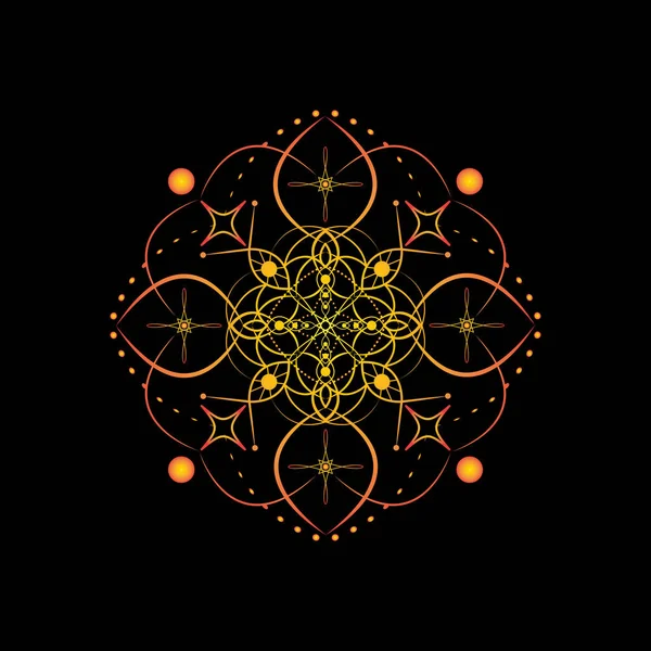 Gradient Mandala Black Background Vector Boho Mandala Yellow Red Colors — Stok Vektör