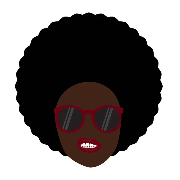 肖像画アフリカの女性 孤立した背景に伝統的な民族の巻き毛で髪アフロと眼鏡を持つ暗い肌の女性の顔 ヘアスタイルの概念 — ストックベクタ