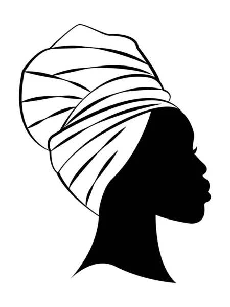 Hermosa Silueta Mujer Africana Turbante Tradicional Silueta Vector Mujer Negra — Archivo Imágenes Vectoriales