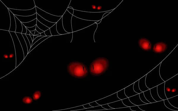 不気味な目とクモの巣の背景 ブラックベクトルイラストに隔離された怖いハロウィンのシンボル バナー はがきのデザイン — ストックベクタ