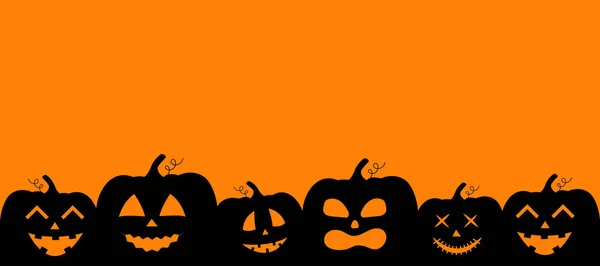 Silueta Černých Dýní Halloween Banner Pozadí Jackem Lucerna Vektorová Ilustrace — Stockový vektor